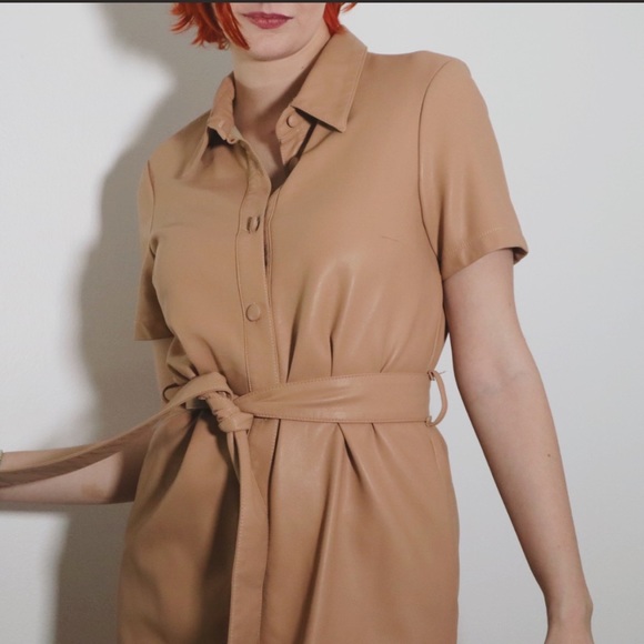 NWT Blank NYC - Faux Leather Tan Button Dress - Picture 3 of 10